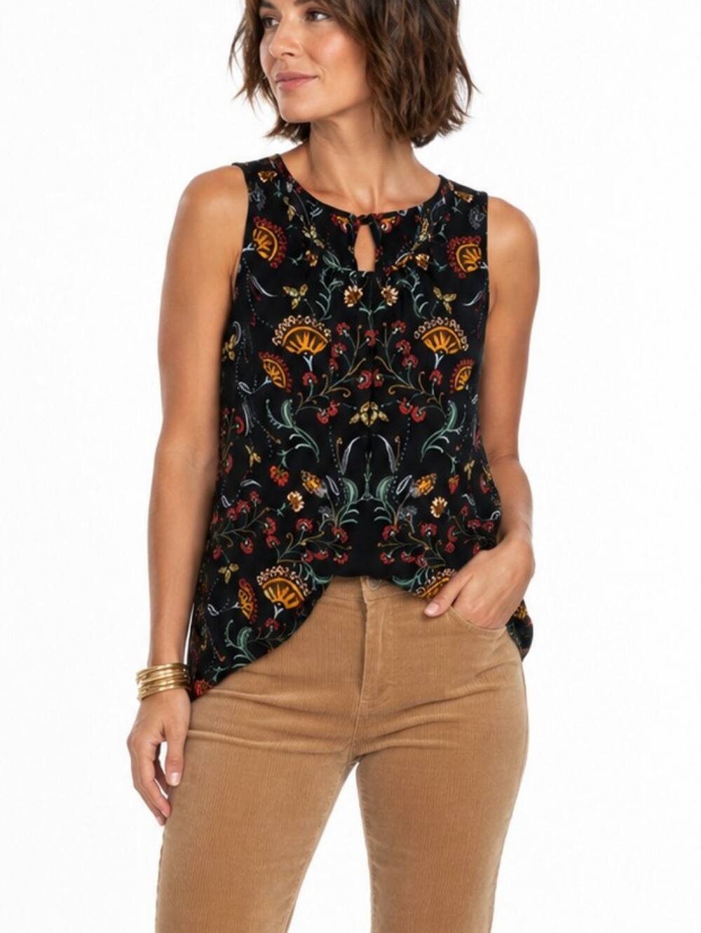 Cabi Top Black Floral Sleeveless Tank 3621